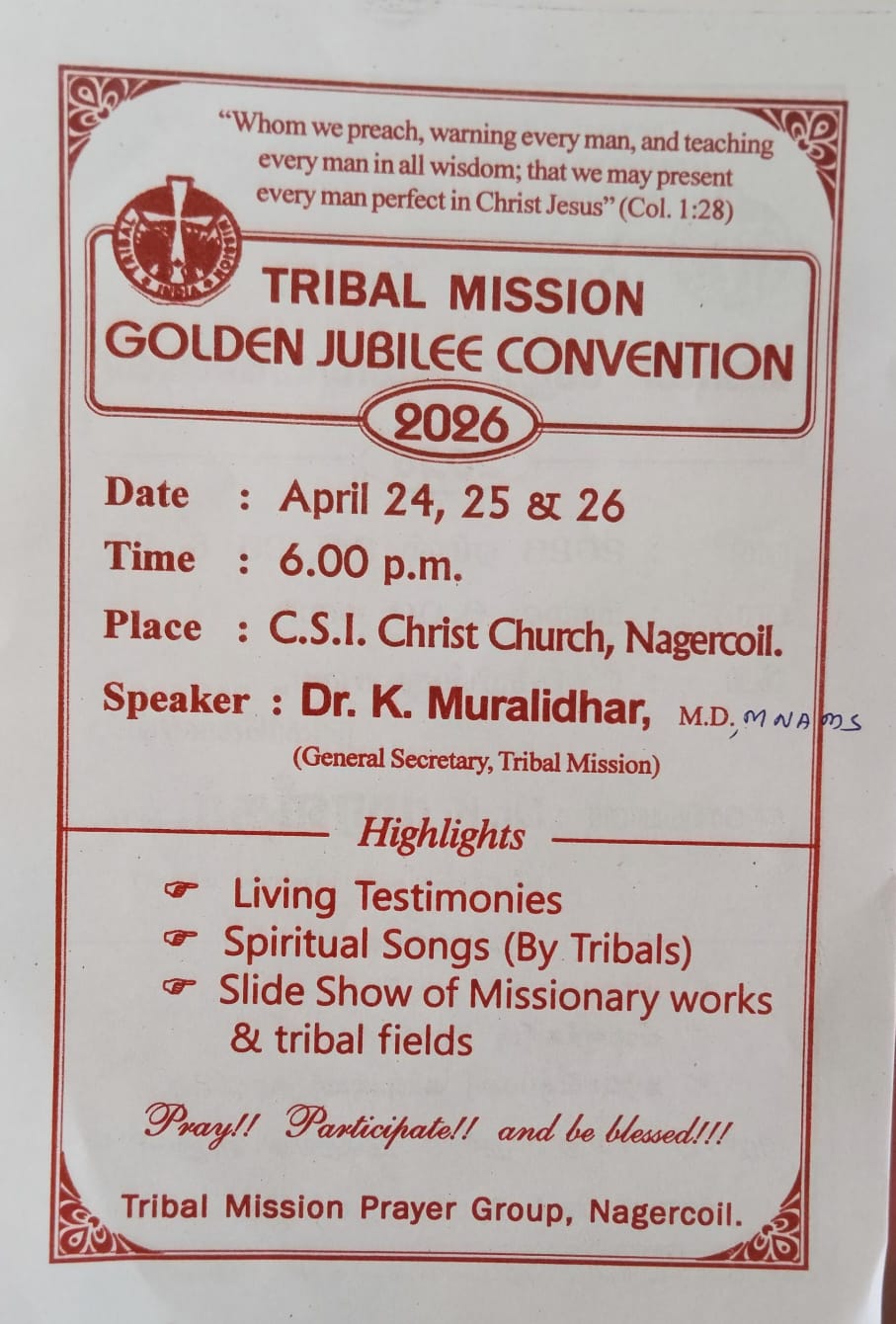 TRIBAL MISSION GOLDEN JUBILEE CONVENTION 2026